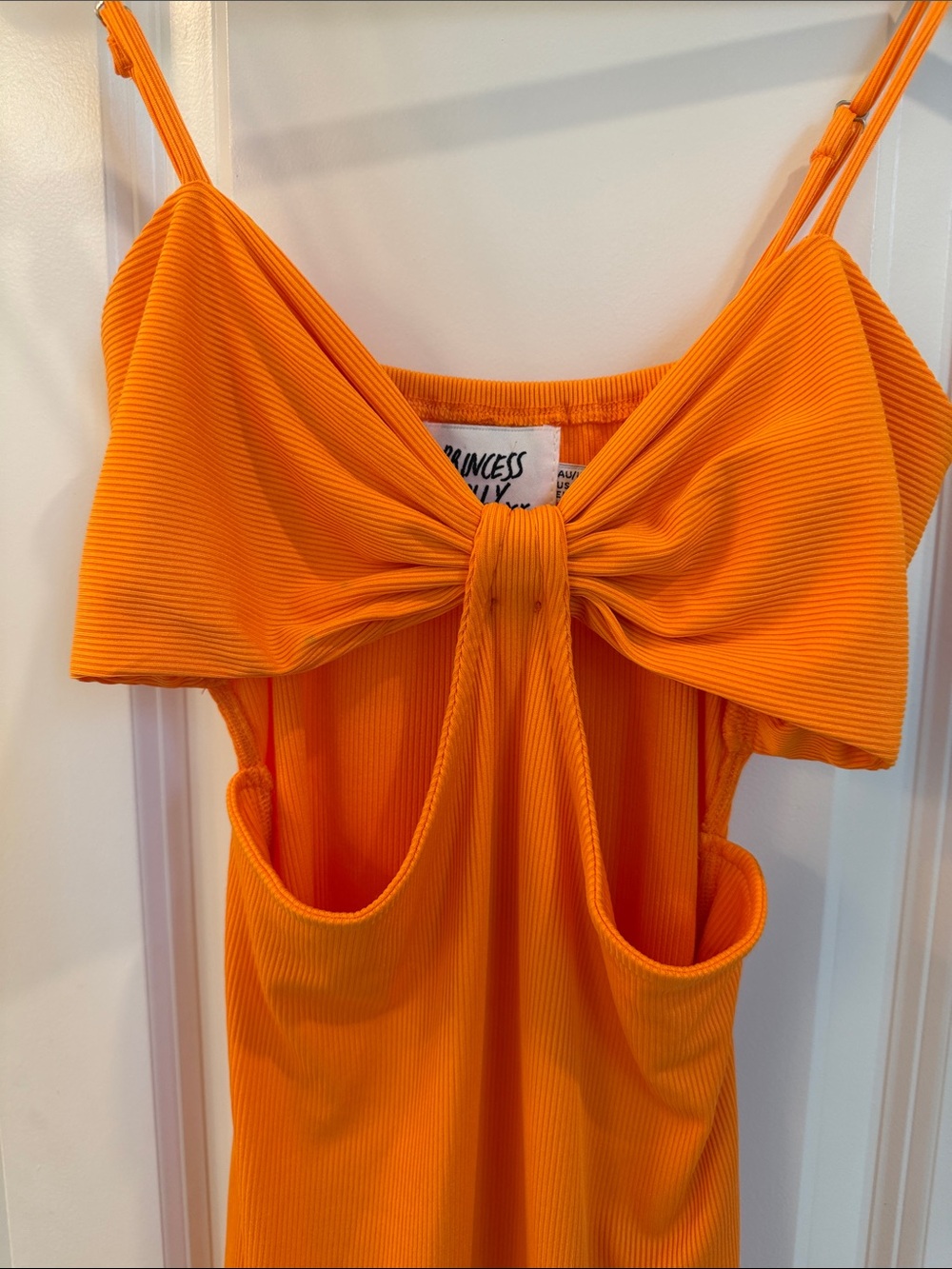 Princess Polly Bright Orange Ribbed Tie-Front Mini Dress - Picture 6 of 6